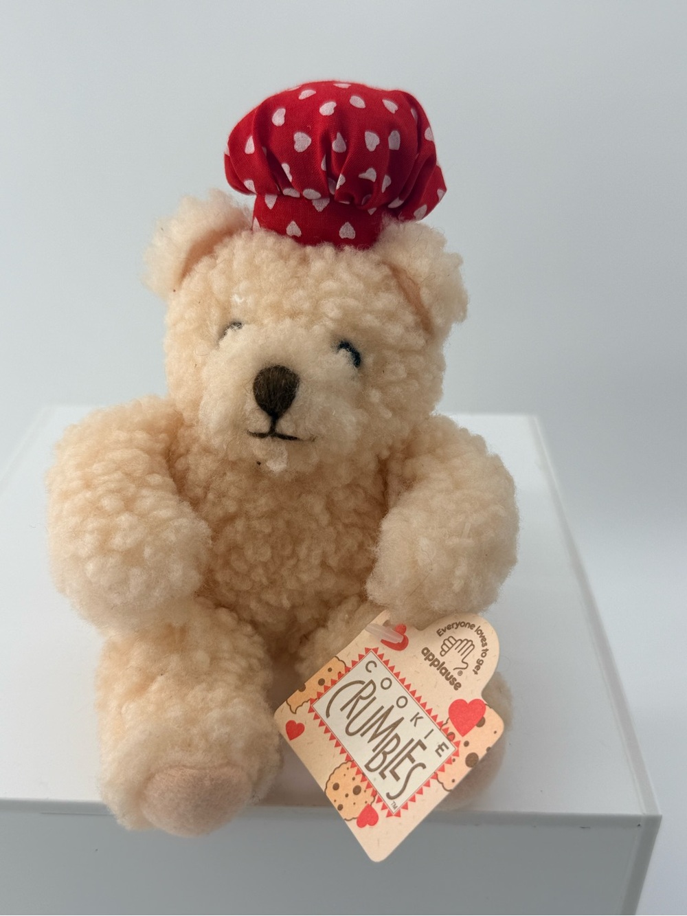 Cream Plush Bear with Red Heart Bandana - Kids Hat Accessory